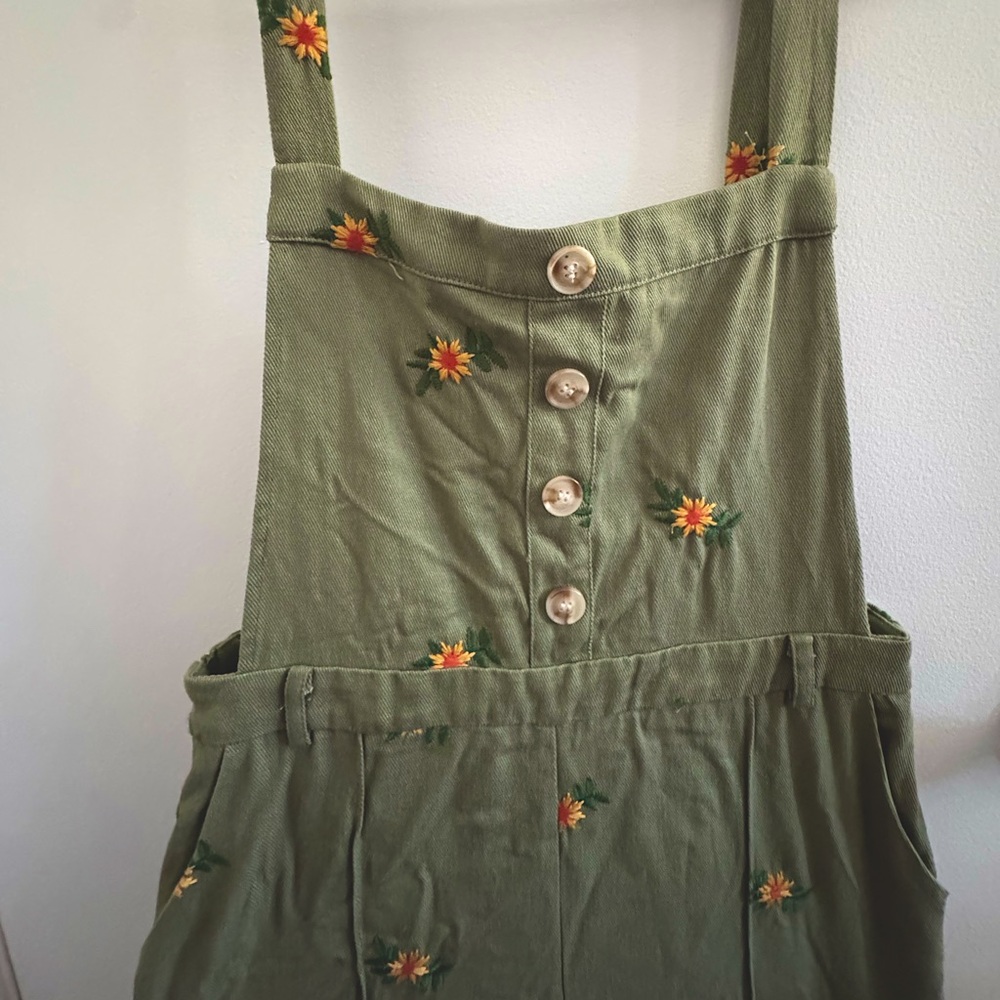 Cider Green Wide Leg Pants with Floral Embroidery - Picture 6 of 6